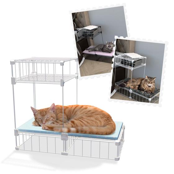 Imagem de Mesa de Cabeceira Pet Aramada 30x50x60 Cm com Cama para Gato ou Cachorro Pequeno Porte e Colchonete Soft