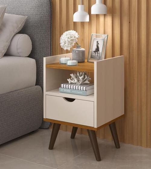 Mesa De Cabeceira Quarto Casal Solteiro Alice 1 Gaveta -Off White