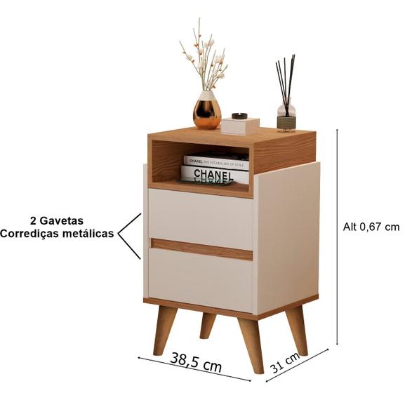 Imagem de Mesa de Cabeceira Quarto Pés Palito Valentina 2 Gavetas Cores - JM Casa dos Moveis