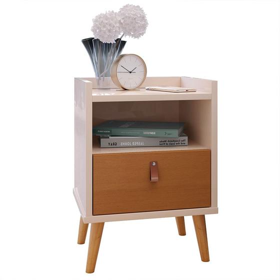 Mesa De Cabeceira Quarto Retrô Pés Palito Com Puxador De Couro - Alice - Off White Com Cinamomo - Lojas GB Móveis é boa?