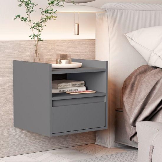 Imagem de Mesa De Cabeceira Quarto Suspensa Com 1 Porta E Nicho Decorativo Canto Lateral Eva Cinza G2 Plus