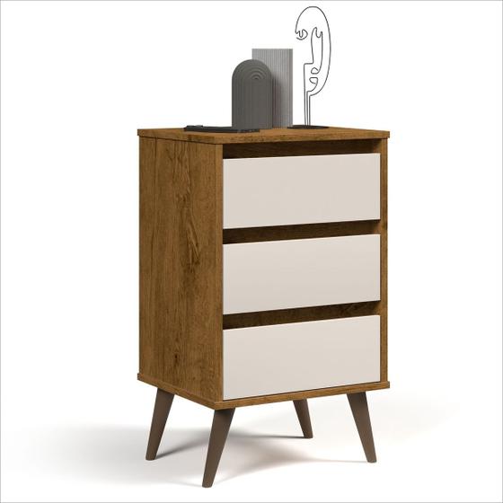 Imagem de Mesa de Cabeceira Retrô Wood 3 Gavetas Freijó Com Off White - EJ Móveis