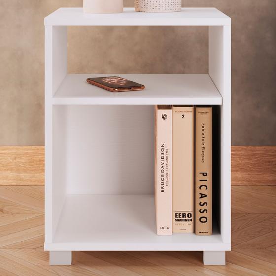Imagem de Mesa de Cabeceira Siena 2 Prateleiras Branco - Completa Móveis