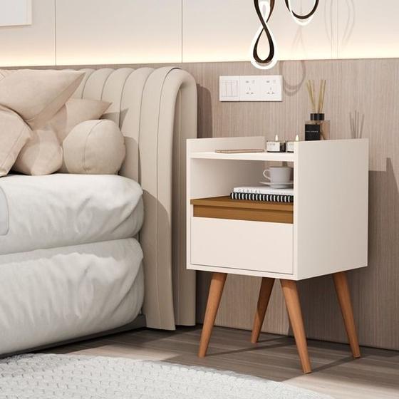 Imagem de Mesa de Cabeceira Suspensa / Com Pés Palito - Maitê - Cor: Off White Com Nature-Lojas G2