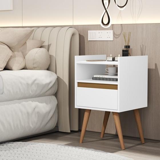 Imagem de Mesa de Cabeceira Suspensa e com Pés Mileide com Porta Cor Branco - Comprar Moveis em Casa