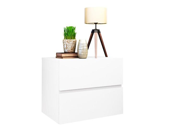 Imagem de Mesa de Cabeceira Suspensa Para Quarto Com 2 Gavetas Montado 30x30x20cm MDF Branco TX