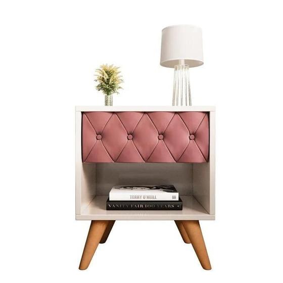 Imagem de Mesa De Cabeceira Vitória Estofada Off Com Rosa Sala Quarto