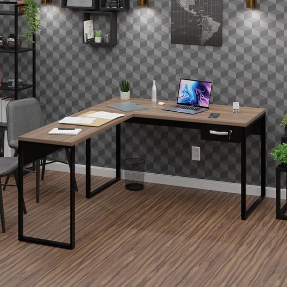 Imagem de Mesa de Canto em L Escrivaninha com 1 Gaveta Industrial 120x150cm
