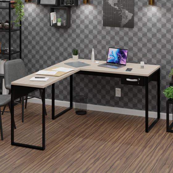 Imagem de Mesa de Canto em L Escrivaninha com Gaveta Industrial 135x150cm