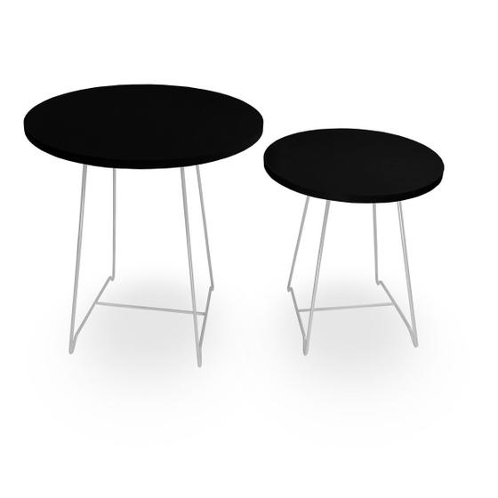 Imagem de Mesa de Canto Lateral Amsterdã Dupla Redonda - Branco e Preto