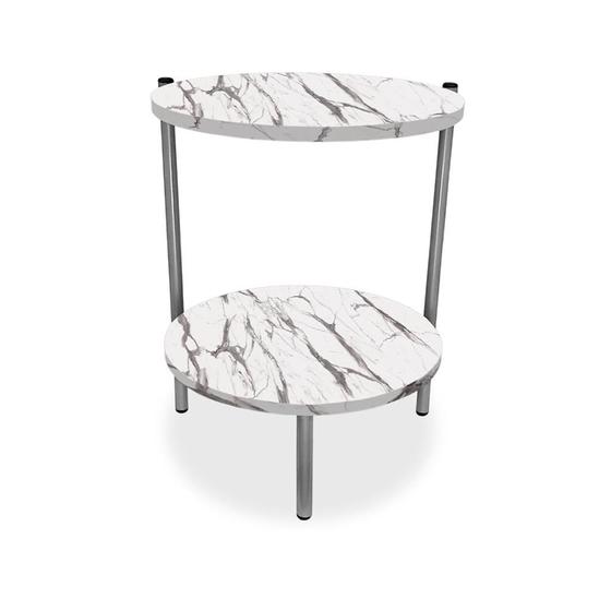 Imagem de Mesa de Canto Lateral Nairóbi Redonda Prata e Vulcano