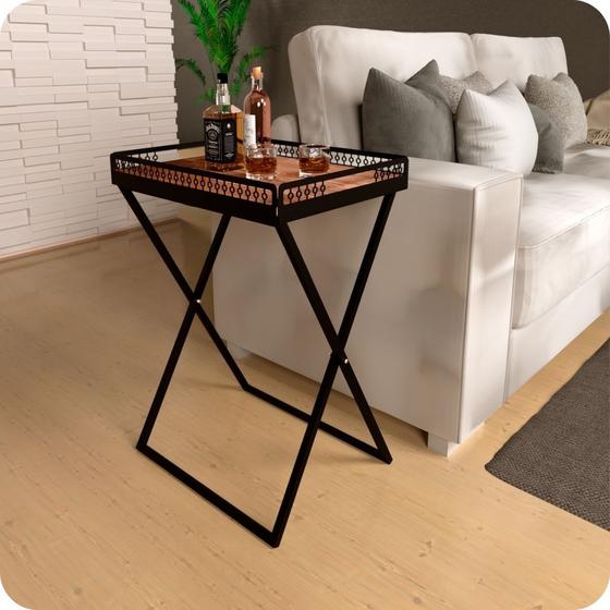 Imagem de Mesa de Canto Para Sala Dobrável Com Bandeja Preto Fosco