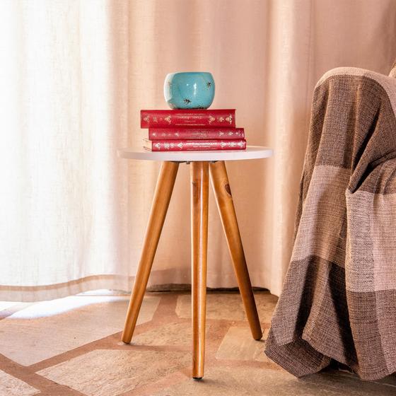 Mesa De Canto Redonda 35x45 Pé Palito Mdf Branca Menor preço em Mesa De Canto Redonda 35x45 Pé Palito Mdf Branca