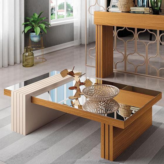 Mesa de Centro Ambiente Luna Cinamomo Off White com Espelho - HB Móveis Menor preço em Mesa de Centro Ambiente Luna Cinamomo Off White com Espelho - HB Móveis