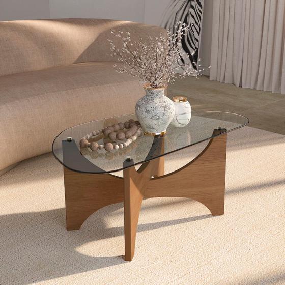Mesa de Centro com Vidro Orgânico para Sala de Estar Levitá