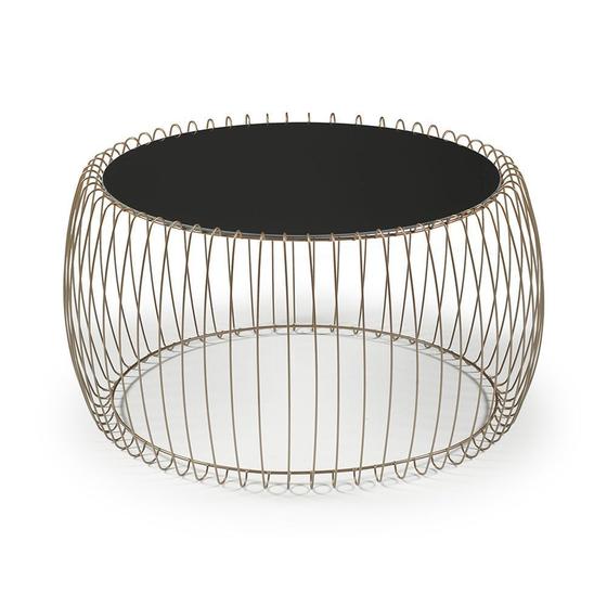 Imagem de Mesa de Centro Creta 77 cm (LARG) com Tampo de Vidro Preto Base Aco Cobre - 56938