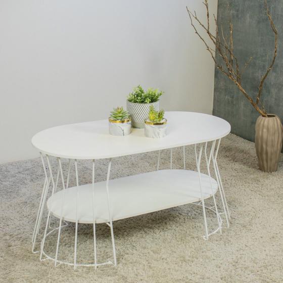 Imagem de Mesa de Centro Decorativa com Prateleira Branco Fosco/Branco