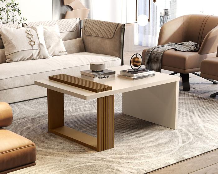 Mesa de Centro Decorativa JB 8020 Off White com Nature Menor preço em Mesa de Centro Decorativa JB 8020 Off White com Nature