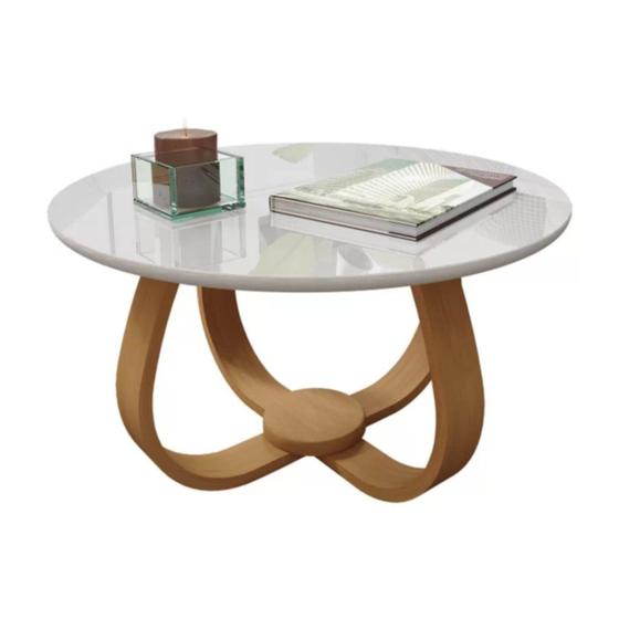 Imagem de Mesa de Centro Decorativo Base Cebola Argos 40cm Altura Tampo Vidro Laca 60x60 - Bordinhon