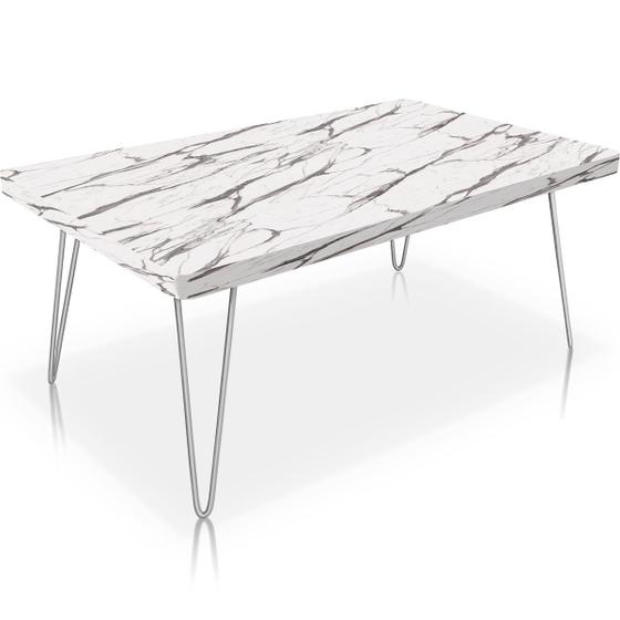 Imagem de Mesa de Centro Dublin Retangular em Aço e MDF Clean - Prata e Vulcano