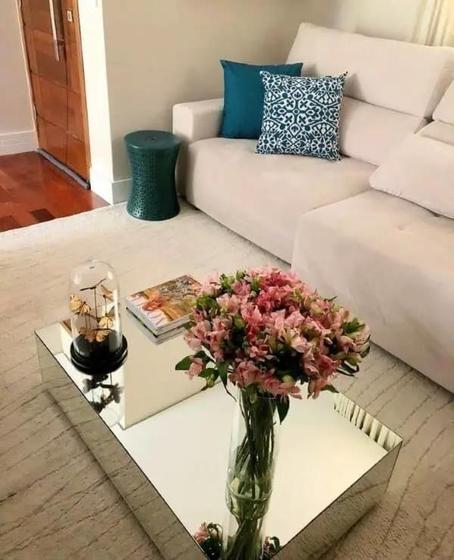 Imagem de Mesa De Centro Espelhada Para Sala Decorativa 120X60 Cm Com Rodas Altura 20 Cm Premium