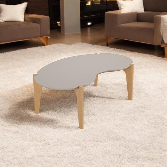 Imagem de Mesa de Centro Florida 105cm p/ Decoração e Utilidades - Off White Perolizado/Freijo