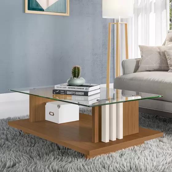 Imagem de Mesa de Centro Frizz com Tampo de Vidro Retangular Naturale/Off White - Madetec