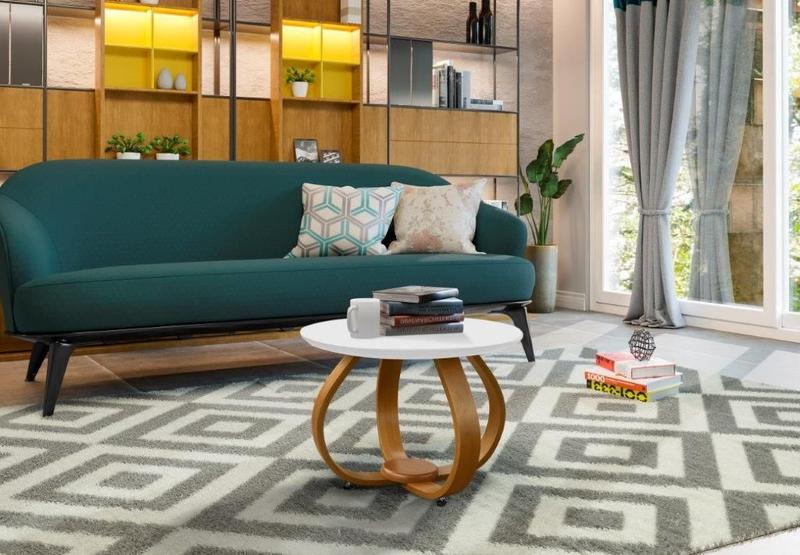 Imagem de Mesa De Centro INOV Estilo Moderno Com Pés Trabalhados em Madeira e Tampo em MDF Cor Nature/Branco