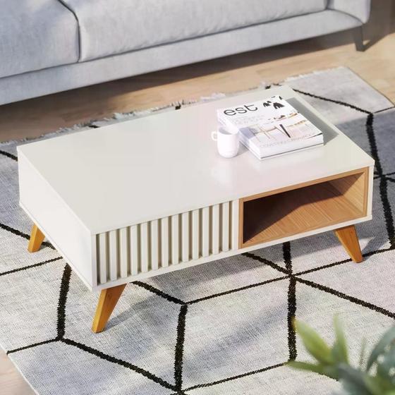 Imagem de Mesa de Centro Jeri com 2 Nichos - Off White/Freijó
