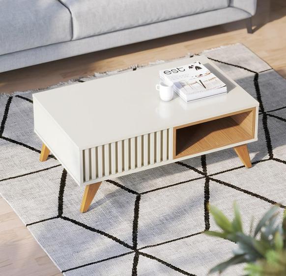 Imagem de Mesa de Centro Jeri Com Nicho Interno Off White/ Freijó - Colibri