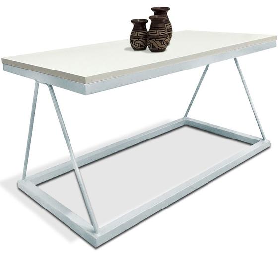 Imagem de Mesa De Centro Macau Retangular Para Sala Decor Madeira MDF Compacta Branca