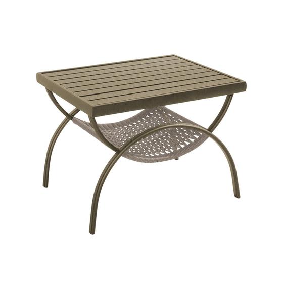 Mesa de Centro Malaquita em Corda Náutica Rami e Alumínio Champagne