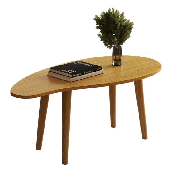 Mesa de Centro Orgânica Oval G7005 Pés de Madeira Maciça