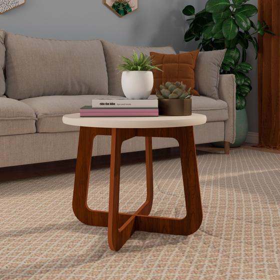 Imagem de Mesa De Centro Redonda Em MDF Artely Jasmin Cor Cedro com Off White