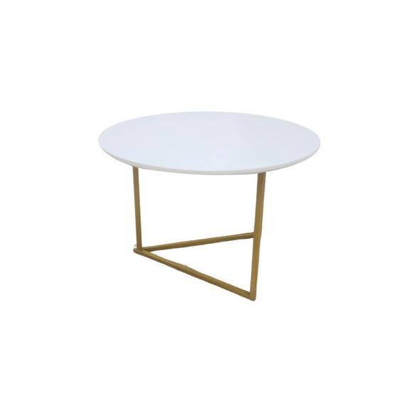 Imagem de Mesa de Centro Redonda Jade Base de Aço Dourado Tampo Branco