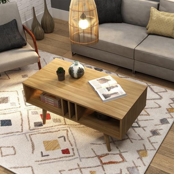 Mesa de Centro Retangular Apoio Decoração Com Nichos Para Sala de Estar Marrom Claro Menor preço em Mesa de Centro Retangular Apoio Decoração Com Nichos Para Sala de Estar Marrom Claro