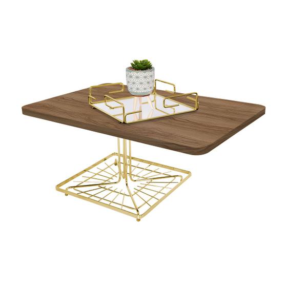 Imagem de Mesa de Centro Retangular Sala de Estar 60x40cm Dourada Piatina Último Detalhe