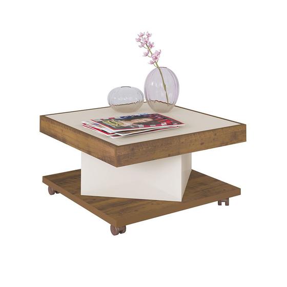 Imagem de Mesa de Centro Saara Pinho Com Off White Quadrada com Rodízios - Artely