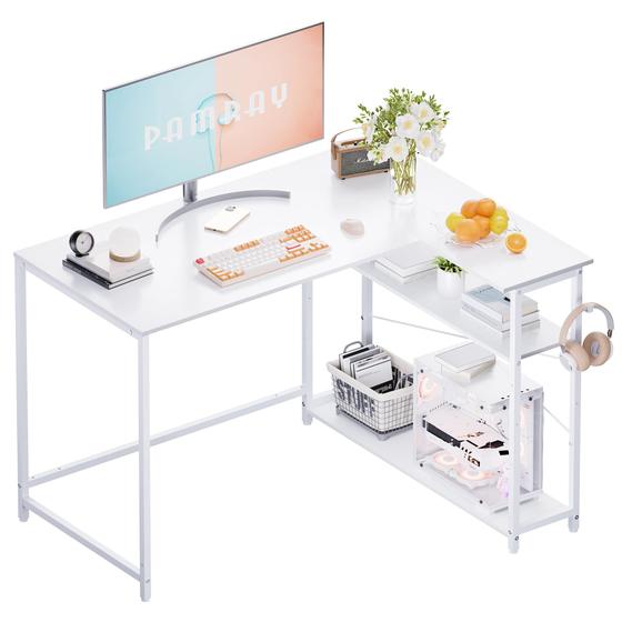 Imagem de Mesa de Computador em L Pamray 110cm com Prateleiras