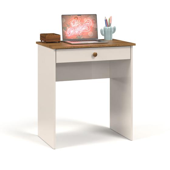 Imagem de Mesa de Computador Escrivaninha 1 gaveta - Modelo Estilo - Off White com Freijó