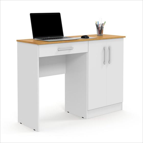 Imagem de Mesa de Computador Escrivaninha Com Organizador Space Branco com Cinamomo - Patrimar Móveis
