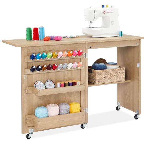 Imagem de Mesa de Costura Dobrável Best Choice Products - Multiuso com Rodas, Prateleiras e Gavetas