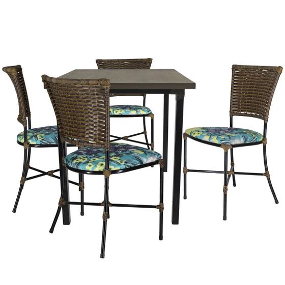 Imagem de Mesa de Cozinha 4 Cadeiras Gramado Jogo De Área Jardim Móveis Interno e Externo Em Fibra Sintética.