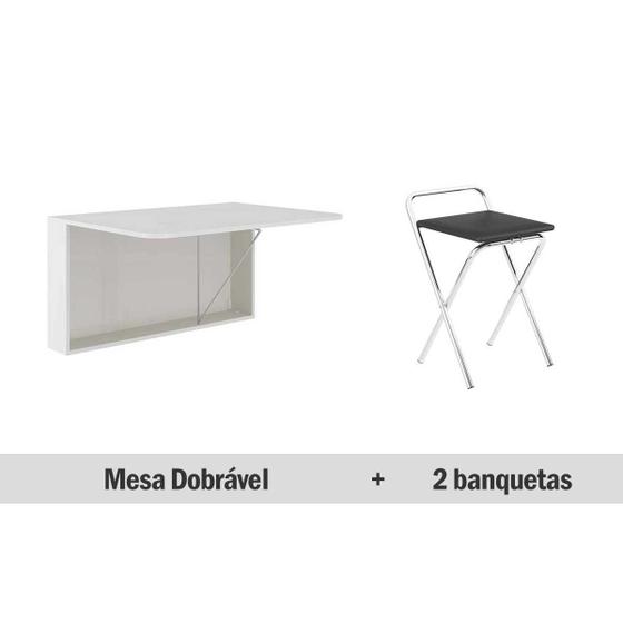 Imagem de Mesa de Cozinha Carraro Dobrável+2 Banquetas Cromad/Preto