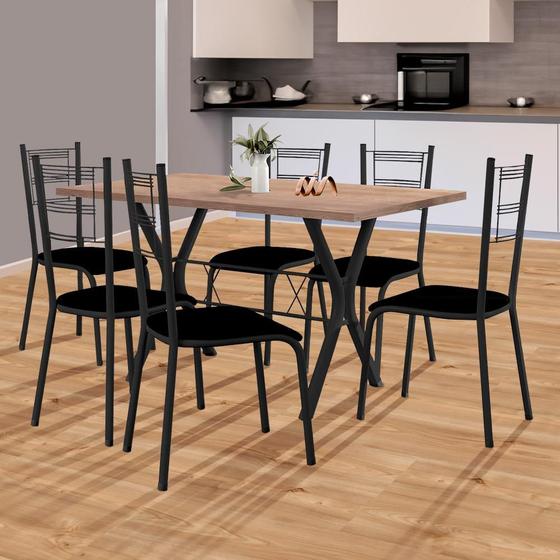 Imagem de Mesa De Cozinha Com 6 Cadeiras Preto Chase Shop Jm