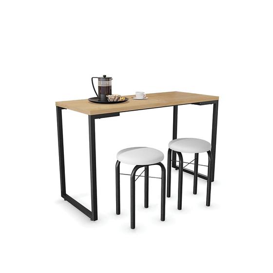 Imagem de Mesa de Cozinha Industrial Porto Natural 120 cm com 02 Banquetas Manu material sintético Branco - D'Rossi