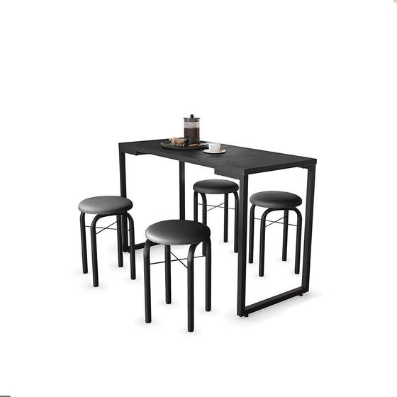 Imagem de Mesa de Cozinha Industrial Porto Preto 120 cm com 04 Banquetas Manu material sintético Preto - D'Rossi