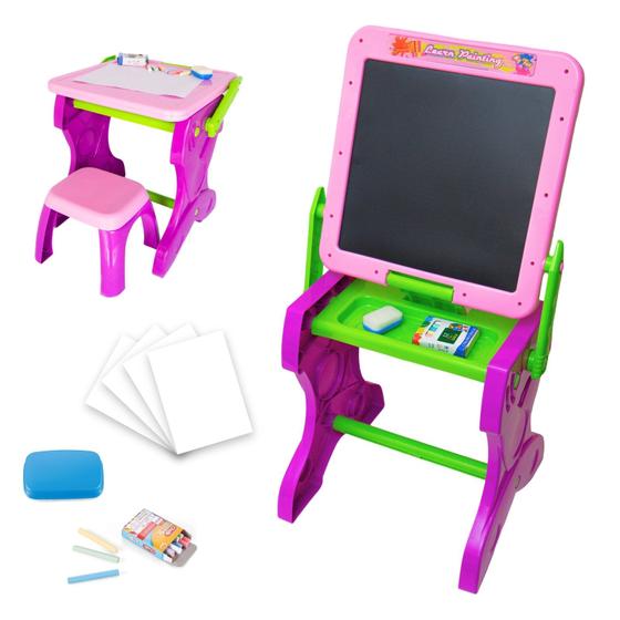 Imagem de Mesa de Desenho Infantil 2 em 1 Lousa Multifuncional Educativa Com Banquinho