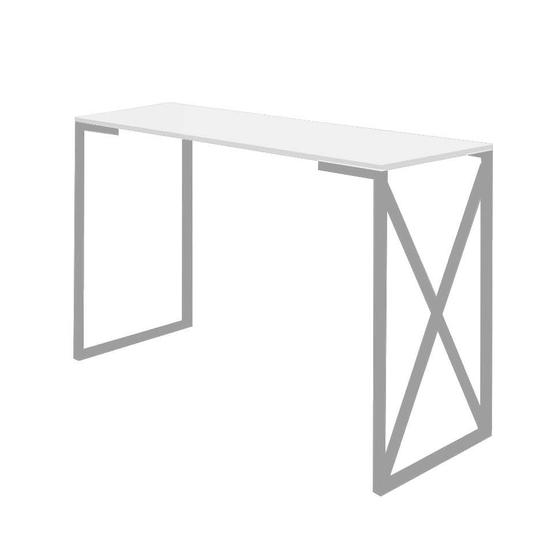 Imagem de Mesa De Escritório Computador 90cm Bex Industrial Ferro Cinza MDF Branco - Ahz Móveis