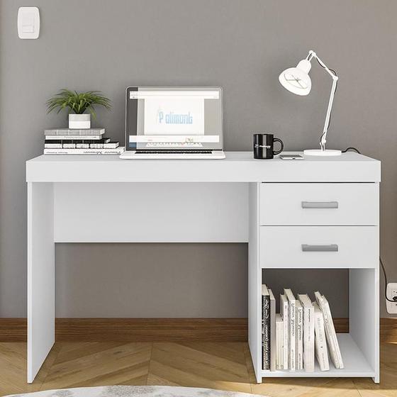 Mesa De Escritório Computador Malta 1,20m 2 Gavetas - Branco Menor preço em Mesa De Escritório Computador Malta 1,20m 2 Gavetas - Branco